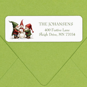 Whimsical Gnomes Snowman Christmas Return Address Label