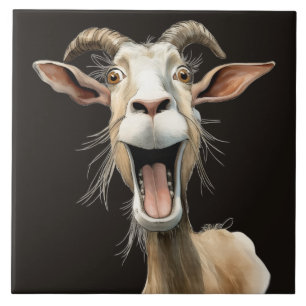 Whimsical goat ceramic tile