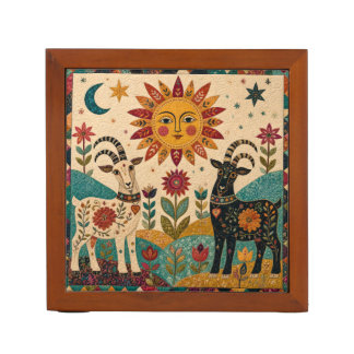 Whimsical Goats Folk Art Desk Organizer