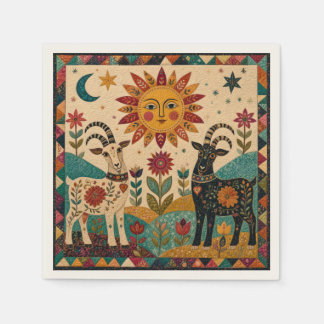 Whimsical Goats Folk Art Napkins