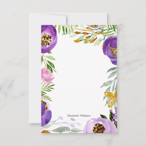 Whimsical Gold and Purple Ultraviolet Floral Note Card