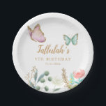 Whimsical Gold Butterfly Garden Birthday Party Paper Plates<br><div class="desc">Cute birthday party paper plate featuring pink and mint butterfly with faux gold embellishments. There are flower garden at the bottom. Customize this product by adding your party information.</div>