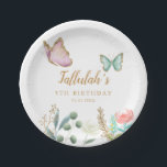 Whimsical Gold Butterfly Garden Birthday Party Paper Plates<br><div class="desc">Cute birthday party paper plate featuring pink and mint butterfly with faux gold embellishments. There are flower garden at the bottom. Customize this product by adding your party information.</div>
