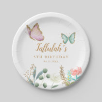 Whimsical Gold Butterfly Garden Birthday Party Paper Plates