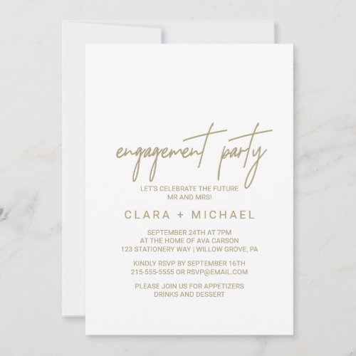 Whimsical Gold Calligraphy Engagement Party Invitation