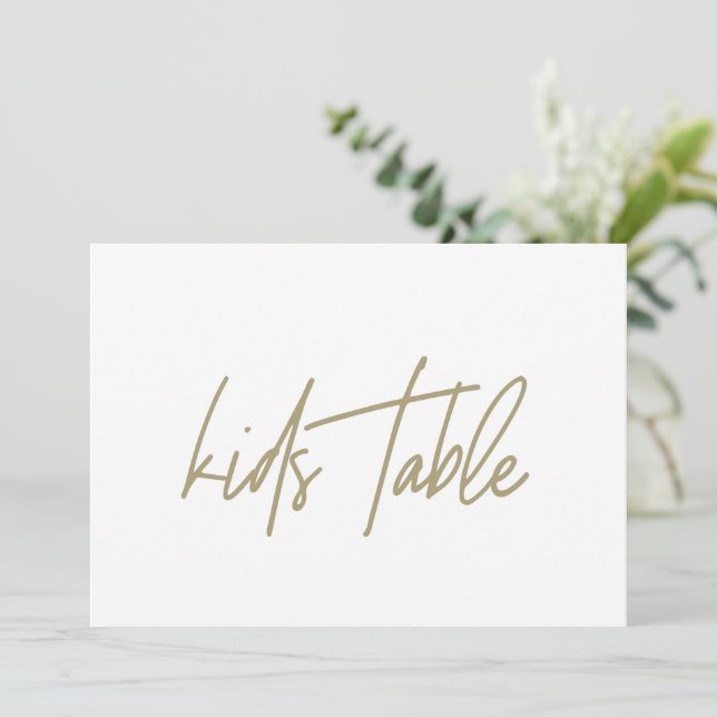 Whimsical Gold Calligraphy Kids Table Wedding Sign Thank You Card (Standing Front)