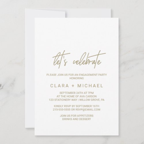 Whimsical Gold Calligraphy Lets Celebrate Invitation