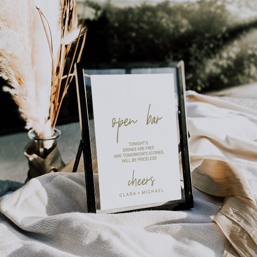 Whimsical Gold Calligraphy Open Bar Sign