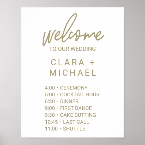 Whimsical Gold Calligraphy Order of Events Poster