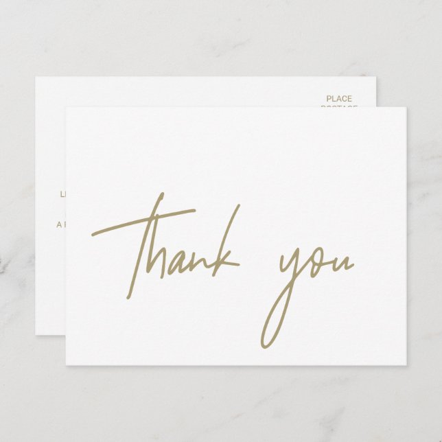 Whimsical Gold Calligraphy Thank You Postcard (Front/Back)