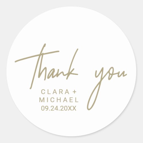 Whimsical Gold Calligraphy Thank You Wedding Favor Classic Round Sticker