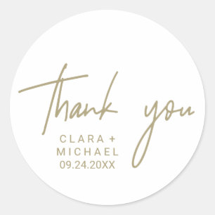 Whimsical Gold Calligraphy Thank You Wedding Favor Classic Round Sticker