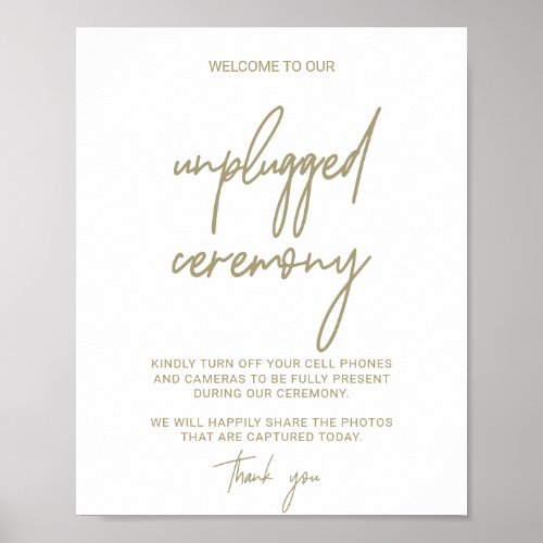 Whimsical Gold Calligraphy Unplugged Ceremony Sign