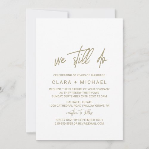 Whimsical Gold Calligraphy Vow Renewal Invitation