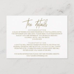 Whimsical Gold Calligraphy Wedding Details Card
