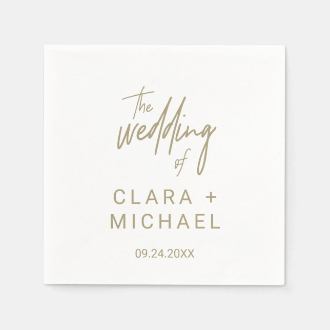 Whimsical Gold Calligraphy Wedding Napkins (Front)