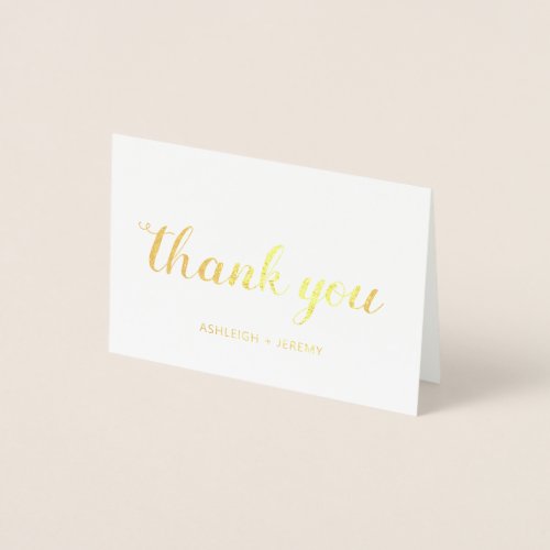 Whimsical Gold Calligraphy Wedding Thank You Foil Card