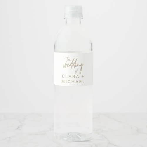 Whimsical Gold Calligraphy Wedding Water Bottle Label