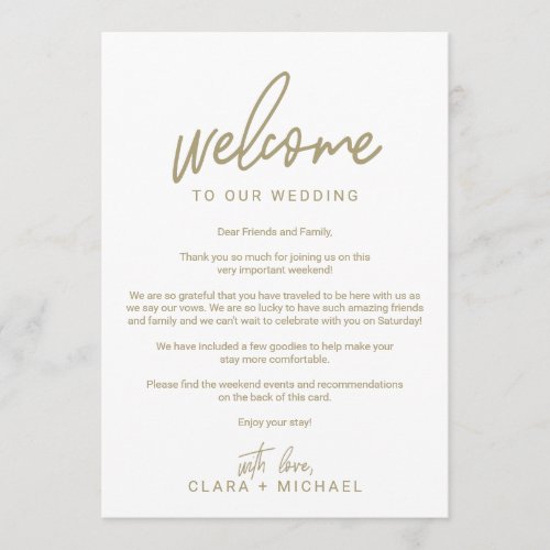 Whimsical Gold Calligraphy Wedding Welcome Letter Program