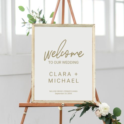 Whimsical Gold Calligraphy Welcome Wedding Poster