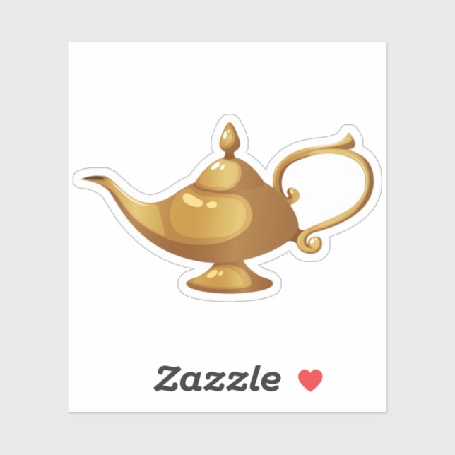 Whimsical Gold Cartoon Genie Lamp Artwork Sticker (Sheet)