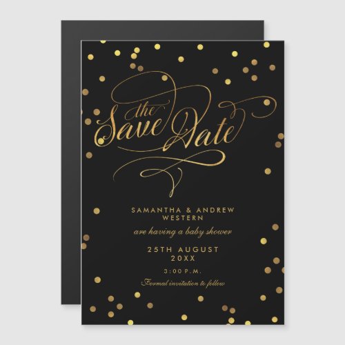 Whimsical Gold Confetti Baby Shower Save The Date Magnetic Invitation