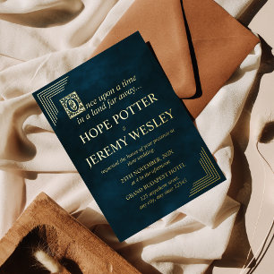 Whimsical Gold Emerald Storybook Fairy Tale Castle Foil Invitation