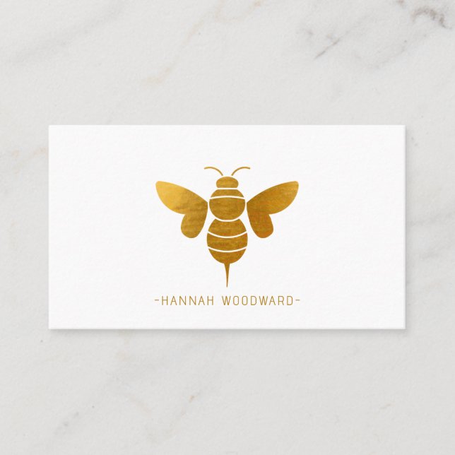 Whimsical Gold Metallic Bee Personalized  Business Card (Front)