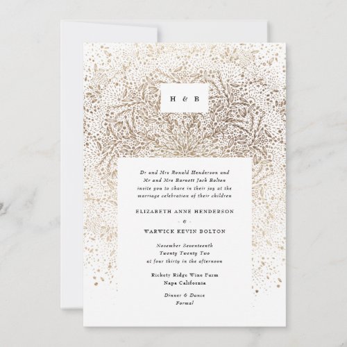 Whimsical Gold Sparkle Fantasy Monogram Wedding Invitation