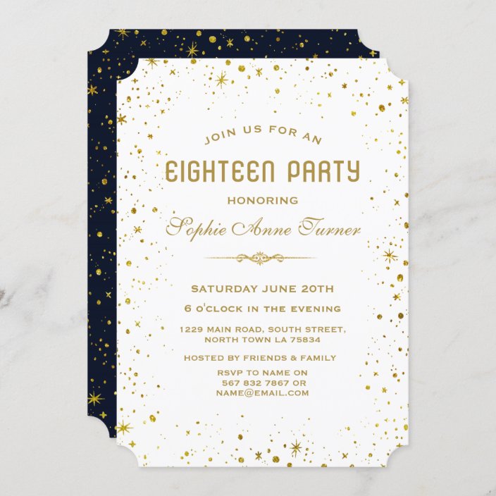 Whimsical Gold Starry Night 18th Birthday Party Invitation | Zazzle