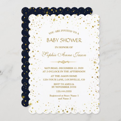 Whimsical Gold Starry Night Baby Shower Invitation
