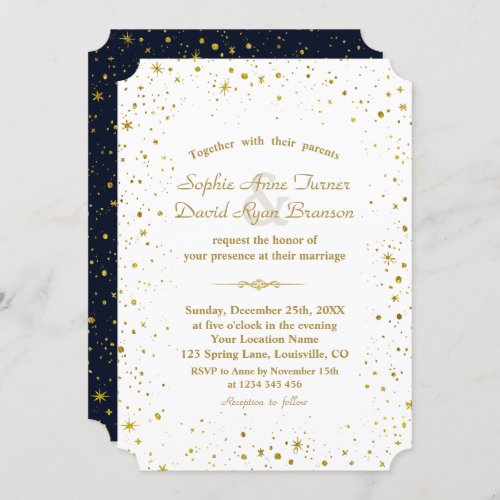 Whimsical Gold Starry Night Navy Blue Wedding Invitation