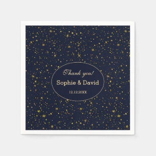 Whimsical Gold Starry Night Navy Blue Wedding Napkins