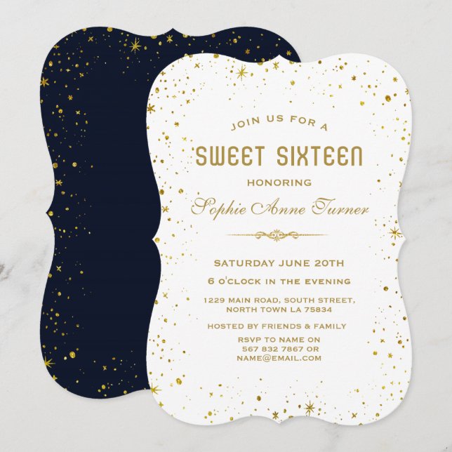 Whimsical Gold Starry Night Sweet 16 Invitation (Front/Back)