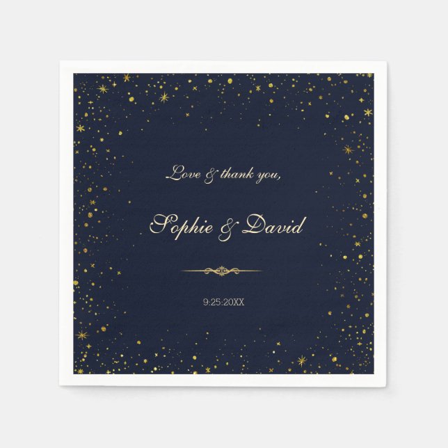Whimsical Gold Starry Night Wedding Napkins (Front)