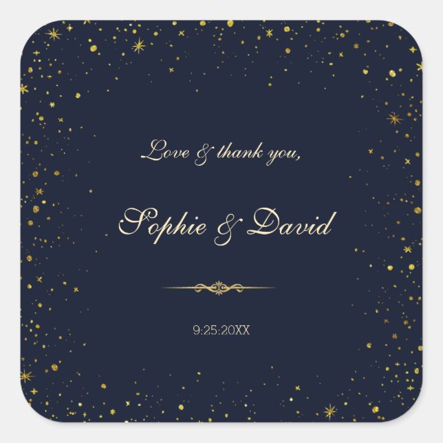 Whimsical Gold Starry Night Wedding Square Sticker (Front)