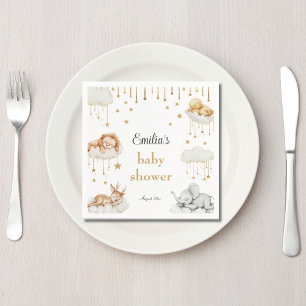 Whimsical Gold Starry Sky Sleeping Animals Napkins