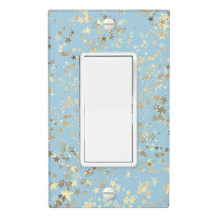 Whimsical Gold Stars on Blue Light Switch Cover