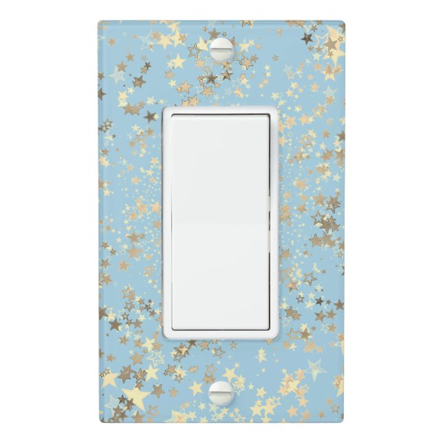 Whimsical Gold Stars on Blue Light Switch Cover (In Situ)