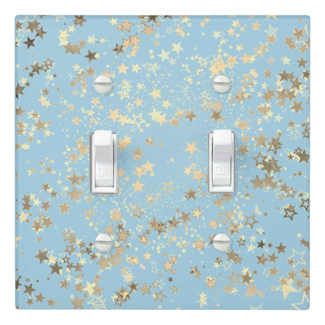 Whimsical Gold Stars on Blue Light Switch Cover (In Situ)