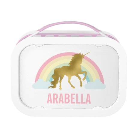Whimsical Gold Unicorn Girl's Lunch Box