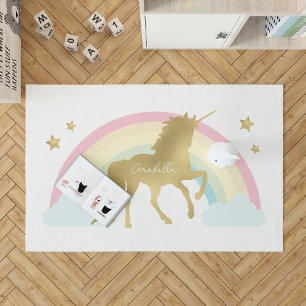 Whimsical Gold Unicorn Rug