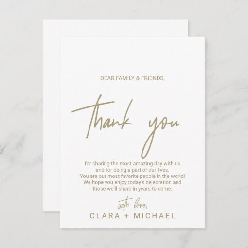 Whimsical Gold Wedding Reception Thank You Card | Zazzle