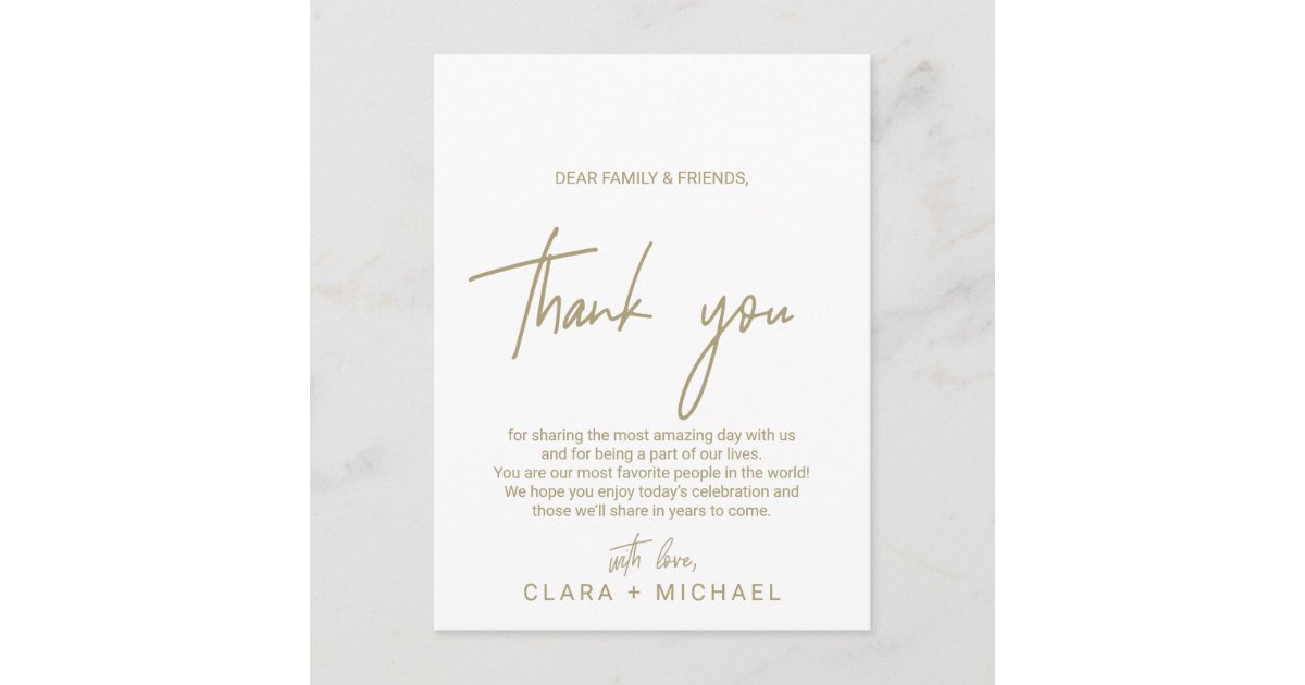 Whimsical Gold Wedding Reception Thank You Card | Zazzle