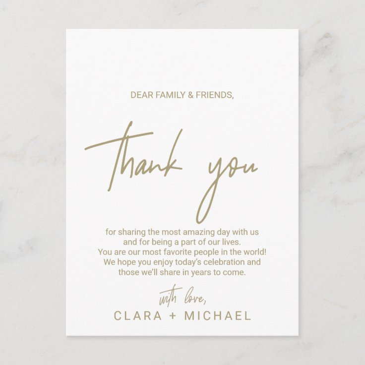 Whimsical Gold Wedding Reception Thank You Card | Zazzle