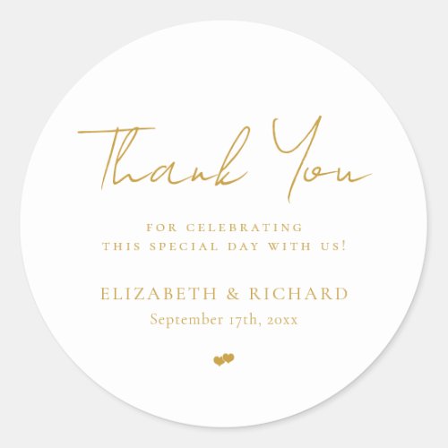 Whimsical Gold White Script Thank You Wedding Classic Round Sticker