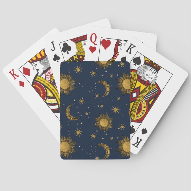 Whimsical Golden Celestial Night Sky Poker Cards (Back)