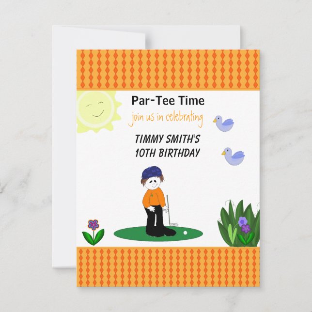 Whimsical Golfing Birthday Party Invitation (Front)