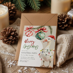 Whimsical Goose Christmas Party Invitation