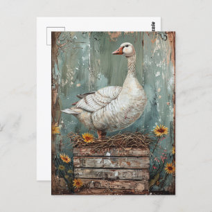 Whimsical Goose on a Nest Postcard